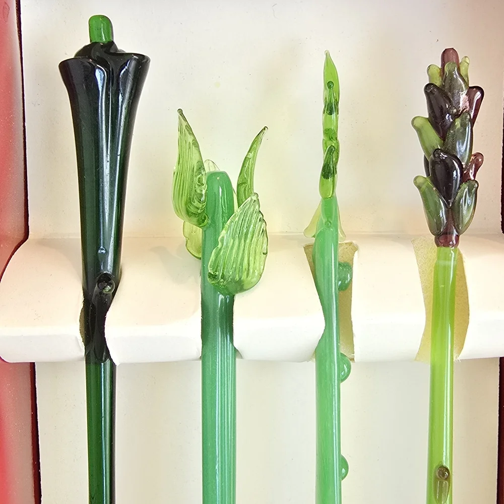 VTG Crate & Barrel Bloody Mary Glass Swizzle Sticks Vegetables Hand Crafted Bar